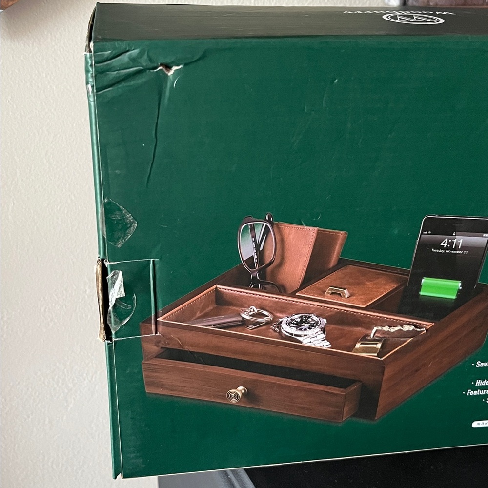 Wooden Jewelry Organizer NEW Multiple Compartments Charging Station - Picture 3 of 7